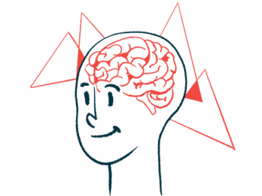Illustration of brain seen through a person's head.