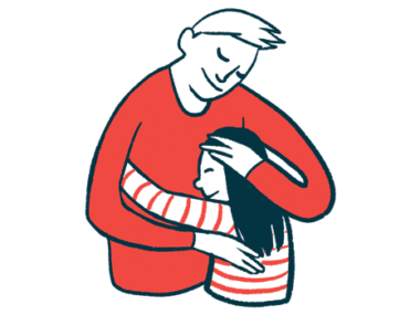 An illustration of a parent hugging their child.