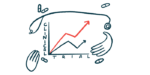 Two hands, a stethoscope, and a handful of oral medications surround a graph, labeled 