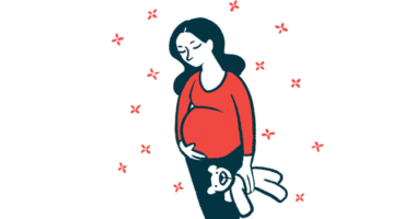newborn characteristics | Prader-Willi Syndrome News | illustration of pregnant woman holding teddy bear
