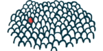 An illustration of one person highlighted in a crowd.