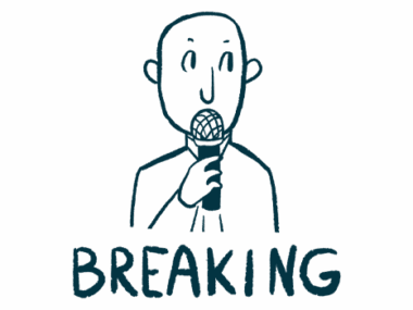 Illustration of a person holding a microphone with the word 'breaking.'