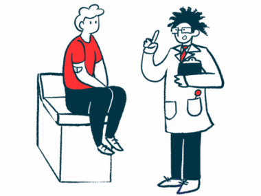 An illustration of a doctor talking to a patient.