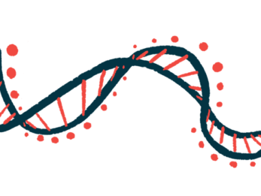 A close-up illustration of a DNA strand highlights its ribbon-like structure.