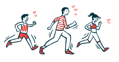 An illustration of three people running.