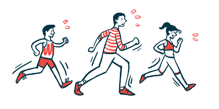 An illustration of three people running.