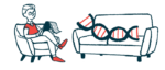 In this illustration of gene therapy, a strand of DNA reclines on a couch while a therapist takes notes.