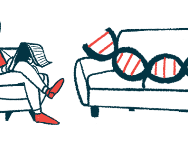 In this illustration of gene therapy, a strand of DNA reclines on a couch while a therapist takes notes.